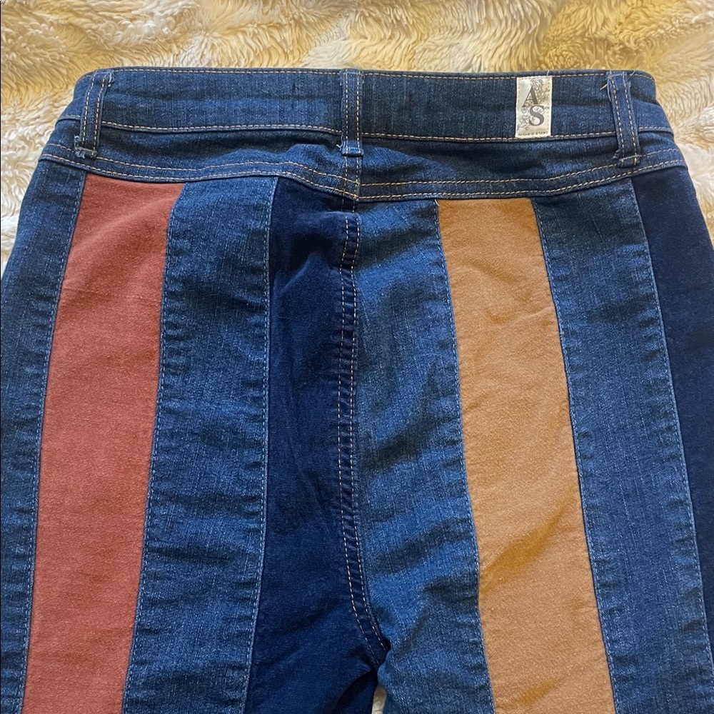 Altar'd State Striped Panel Flare Jeans in Navy, Rust & Tan - Picture 4 of 6